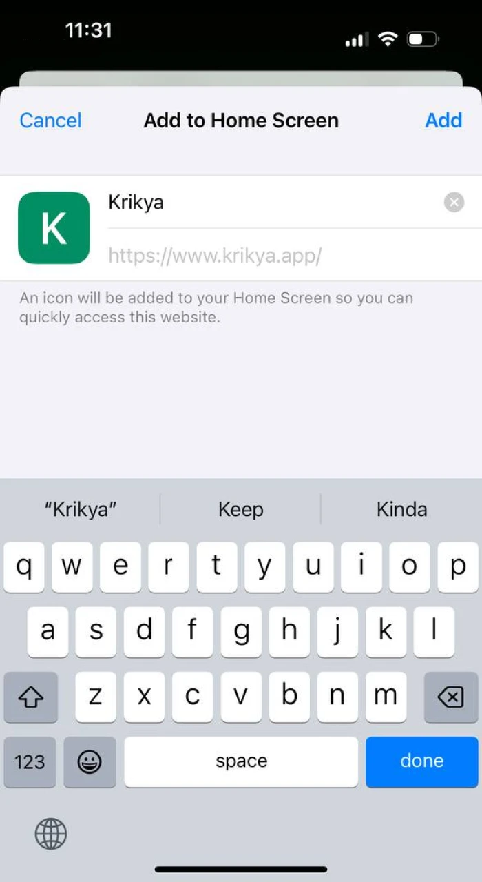 krikya app ios add pwa to the home screen